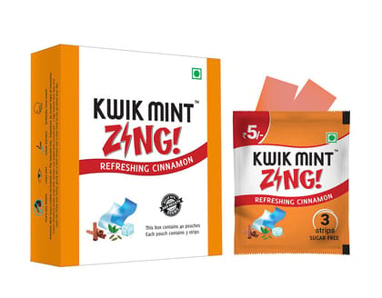 Kwik Mint Zing - Sugar Free Cinnamon Flavoured Mouth Freshener Oral Care Strips - Pack of 1 (40 Sachets - 120 Strips)