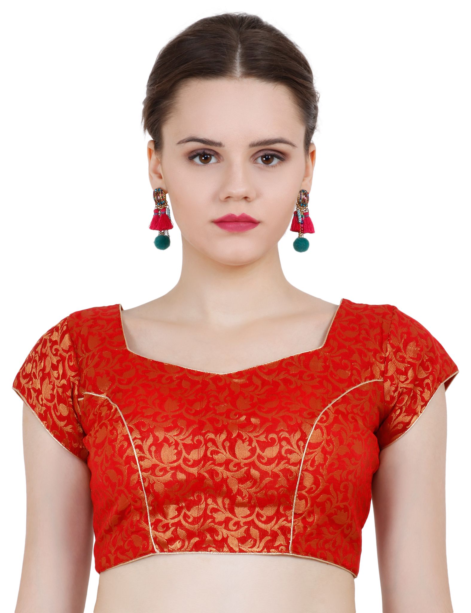 ND & R Women's Readymade, Banarasi Brocade  Short Sleeve Ladies Blouse, Choli for Saree, Ready to Wear.