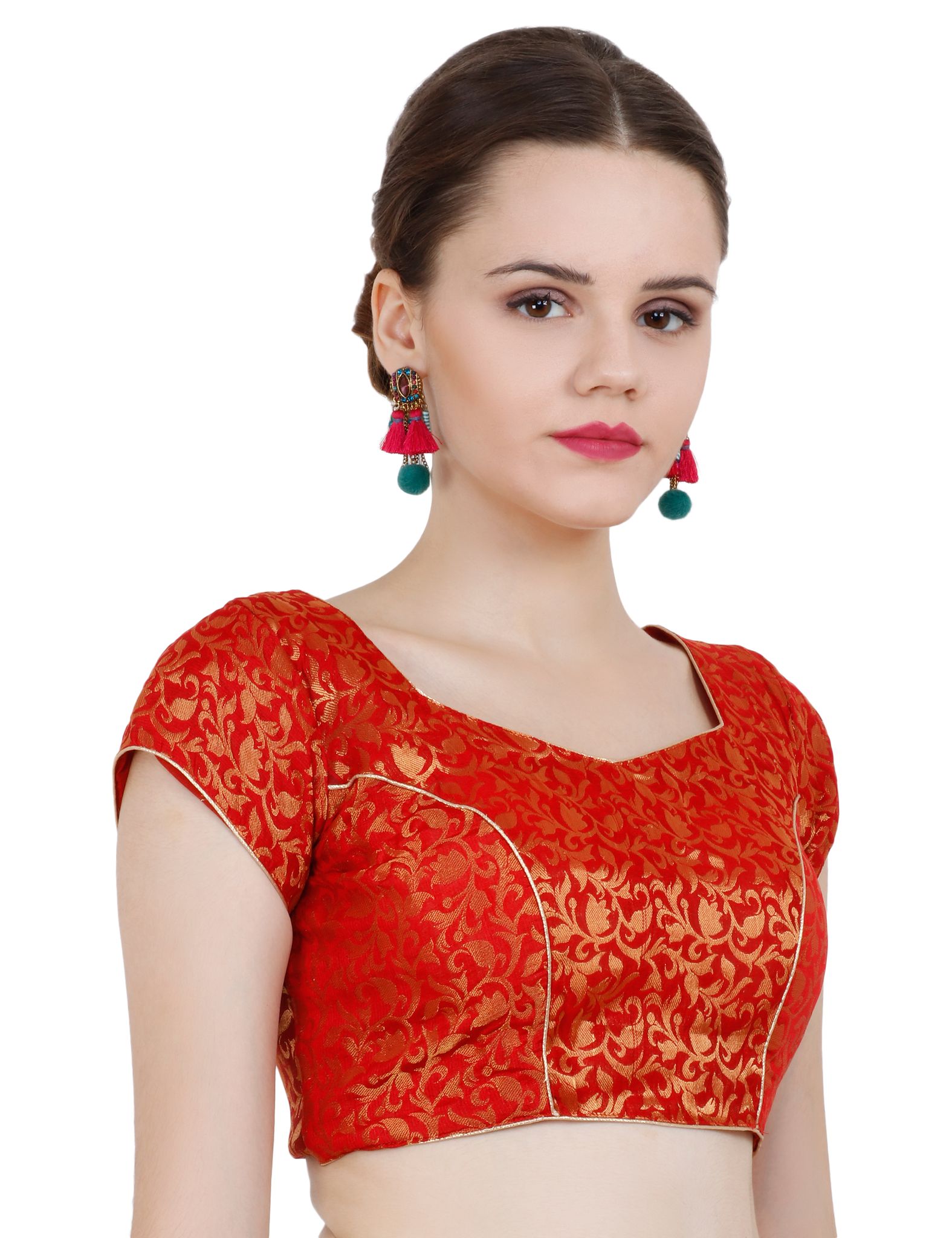 ND & R Women's Readymade, Banarasi Brocade  Short Sleeve Ladies Blouse, Choli for Saree, Ready to Wear.