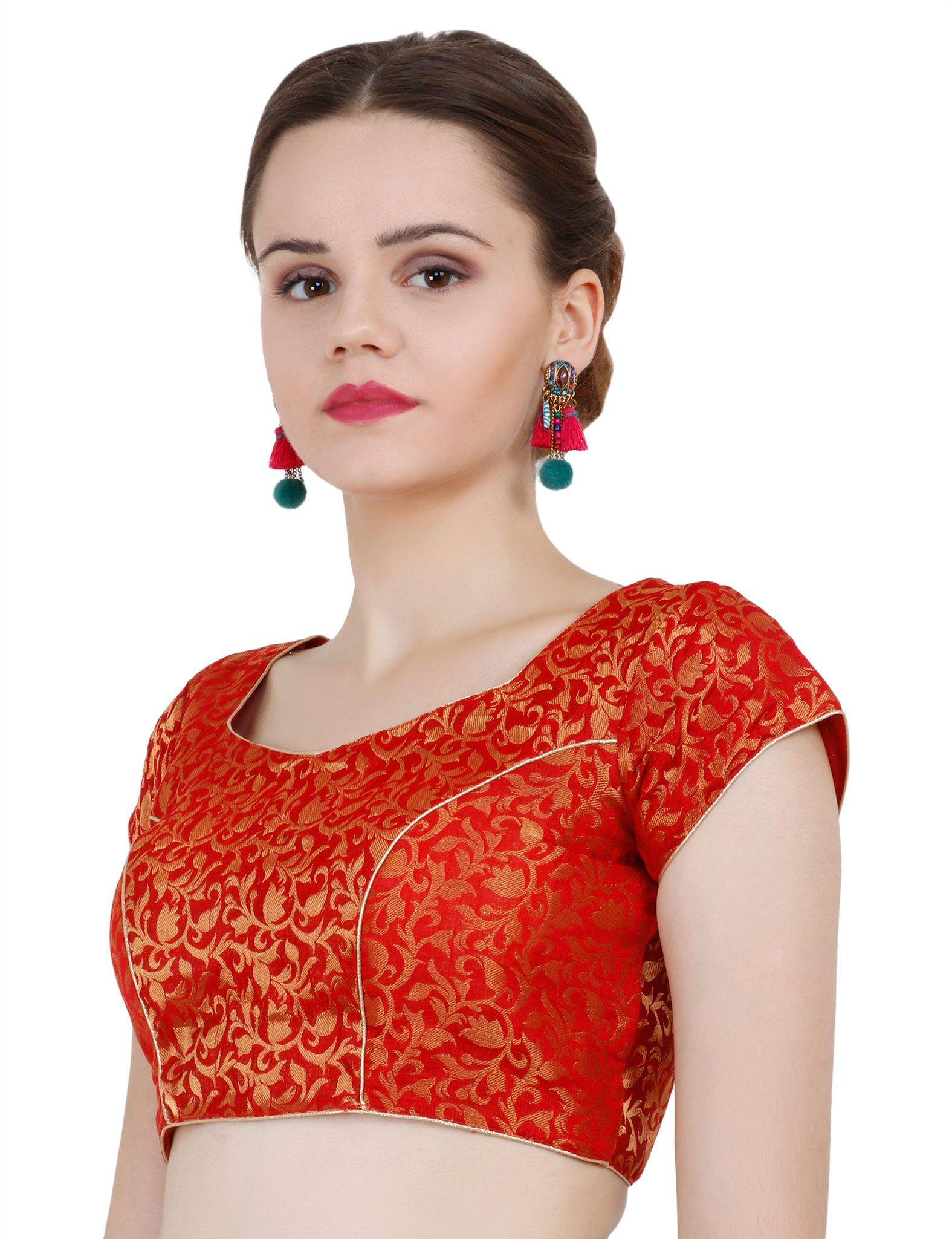 ND & R Women's Readymade, Banarasi Brocade  Short Sleeve Ladies Blouse, Choli for Saree, Ready to Wear.