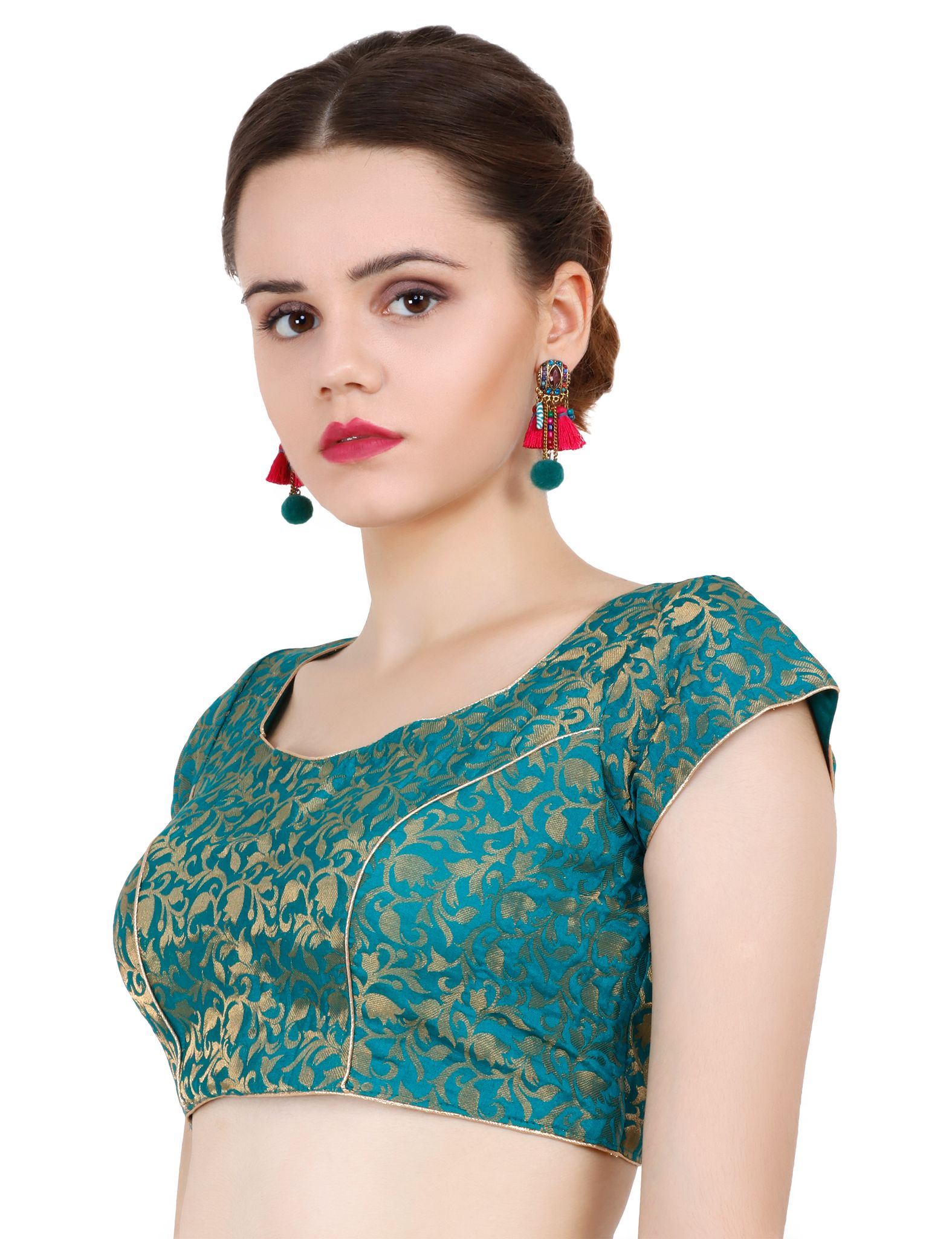 ND & R Women's Readymade, Banarasi Brocade  Short Sleeve Ladies Blouse, Choli for Saree, Ready to Wear.