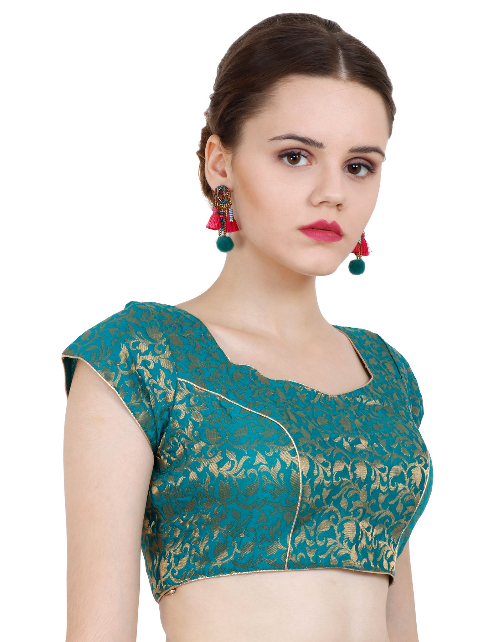 ND & R Women's Readymade, Banarasi Brocade  Short Sleeve Ladies Blouse, Choli for Saree, Ready to Wear.