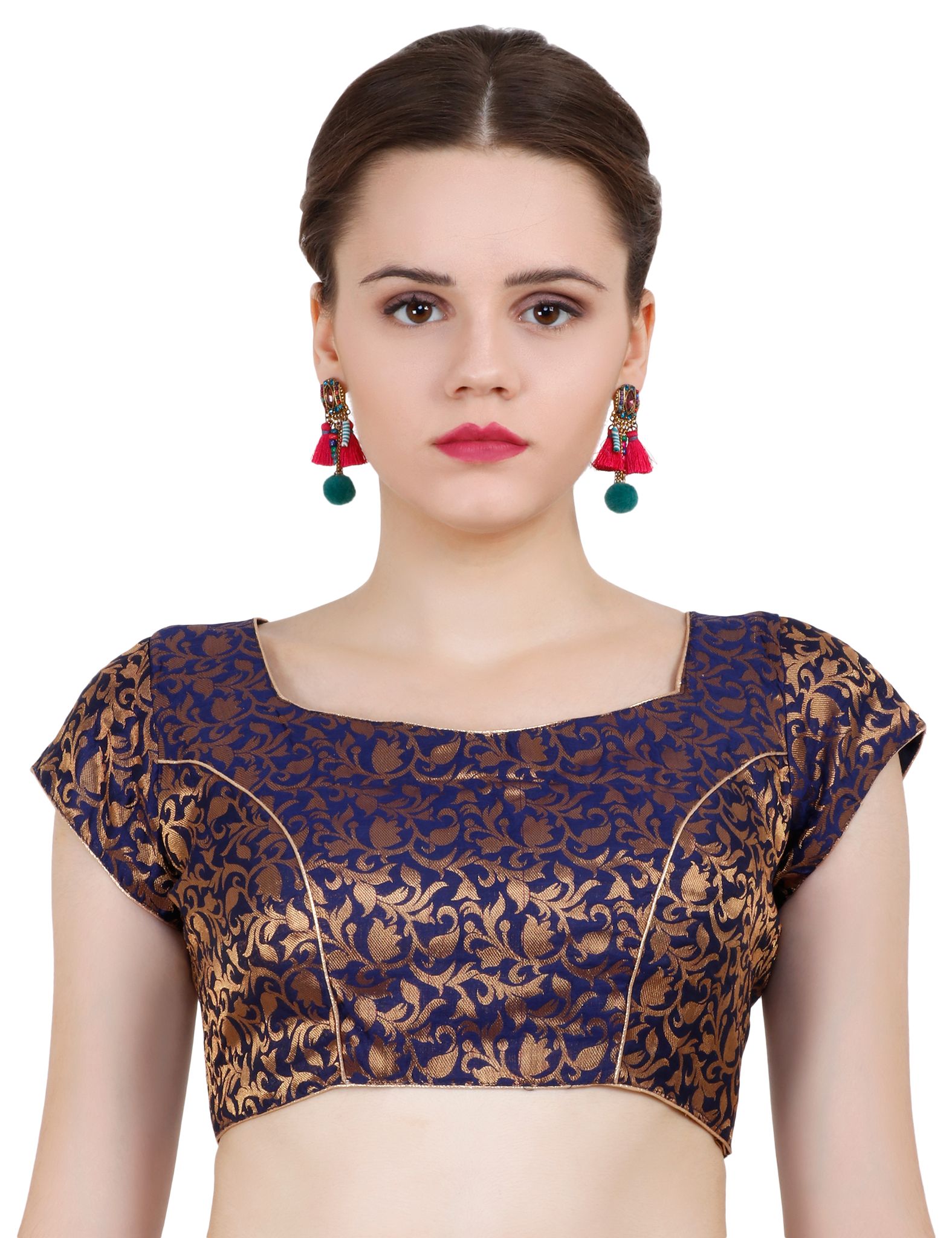 ND & R Women's Readymade, Banarasi Brocade  Short Sleeve Ladies Blouse, Choli for Saree, Ready to Wear.