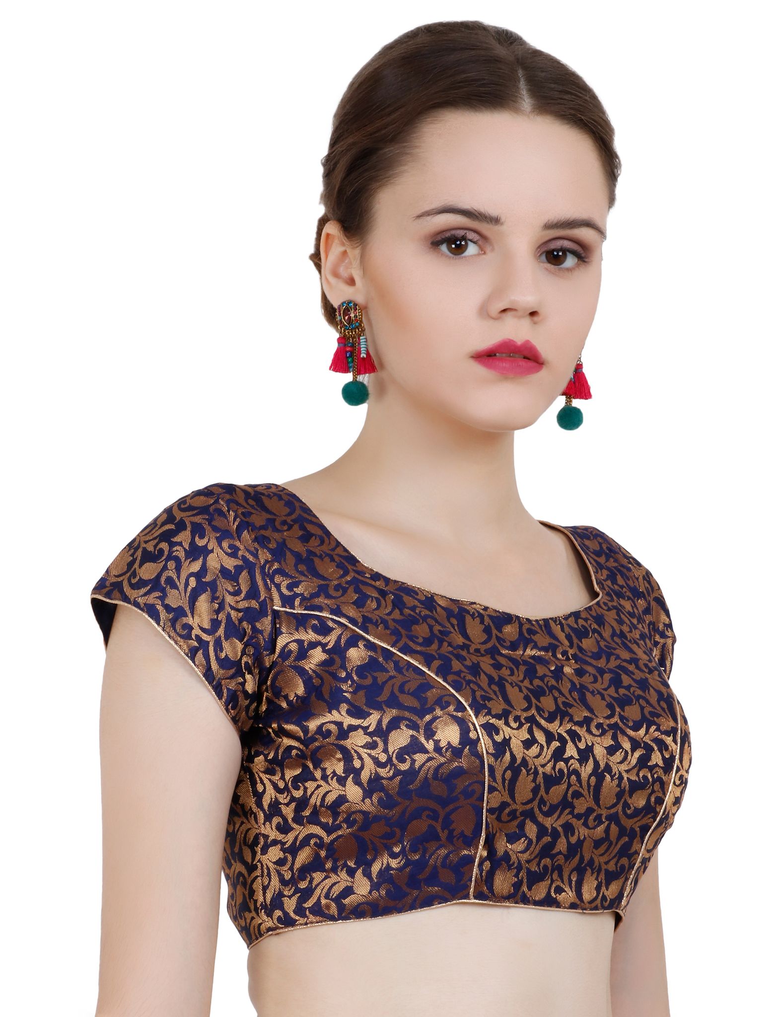 ND & R Women's Readymade, Banarasi Brocade  Short Sleeve Ladies Blouse, Choli for Saree, Ready to Wear.