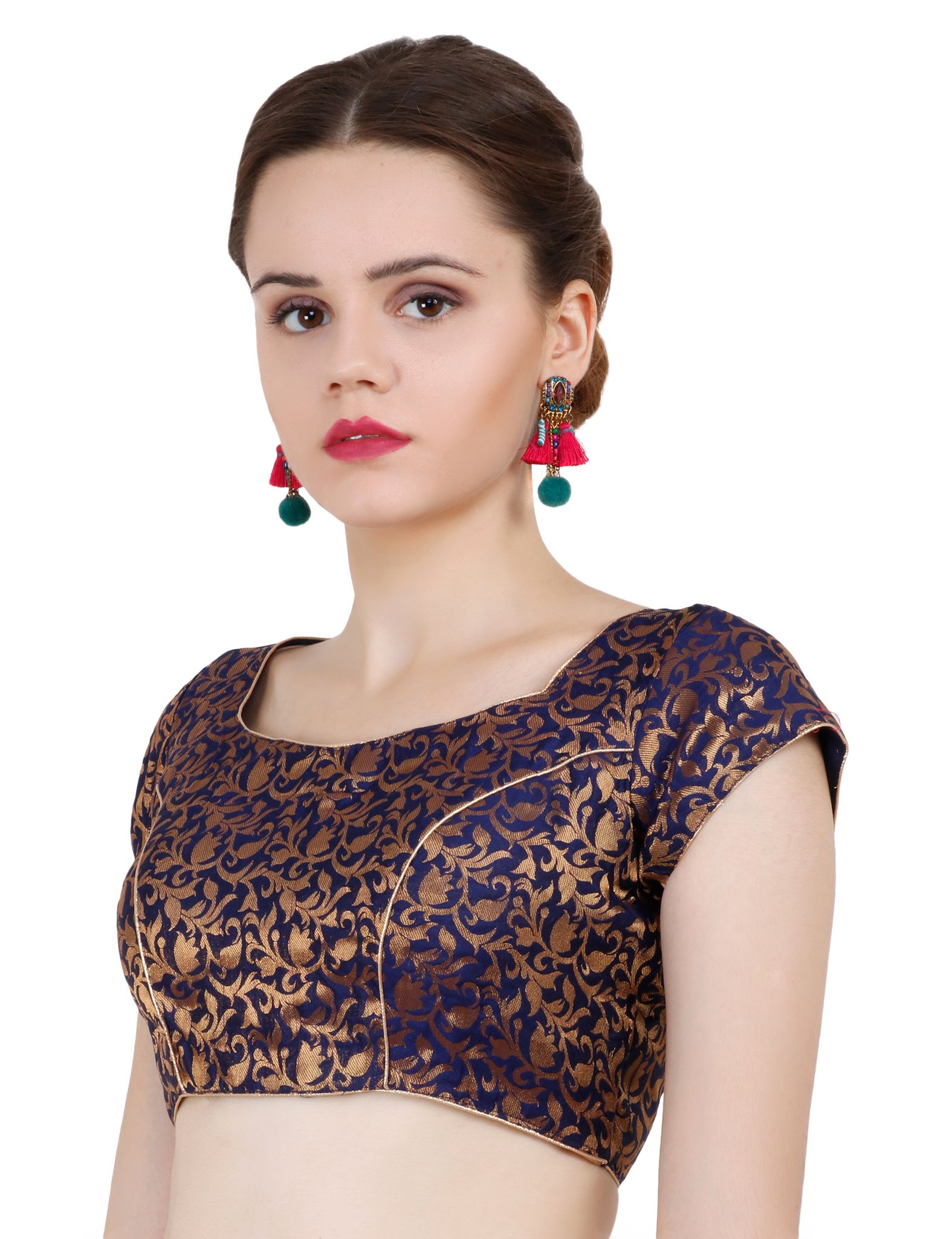 ND & R Women's Readymade, Banarasi Brocade  Short Sleeve Ladies Blouse, Choli for Saree, Ready to Wear.