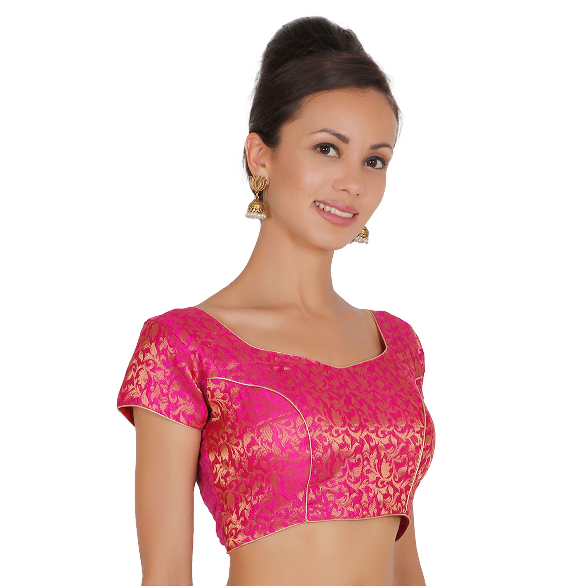 ND & R Women's Readymade, Banarasi Brocade  Short Sleeve Ladies Blouse, Choli for Saree, Ready to Wear.