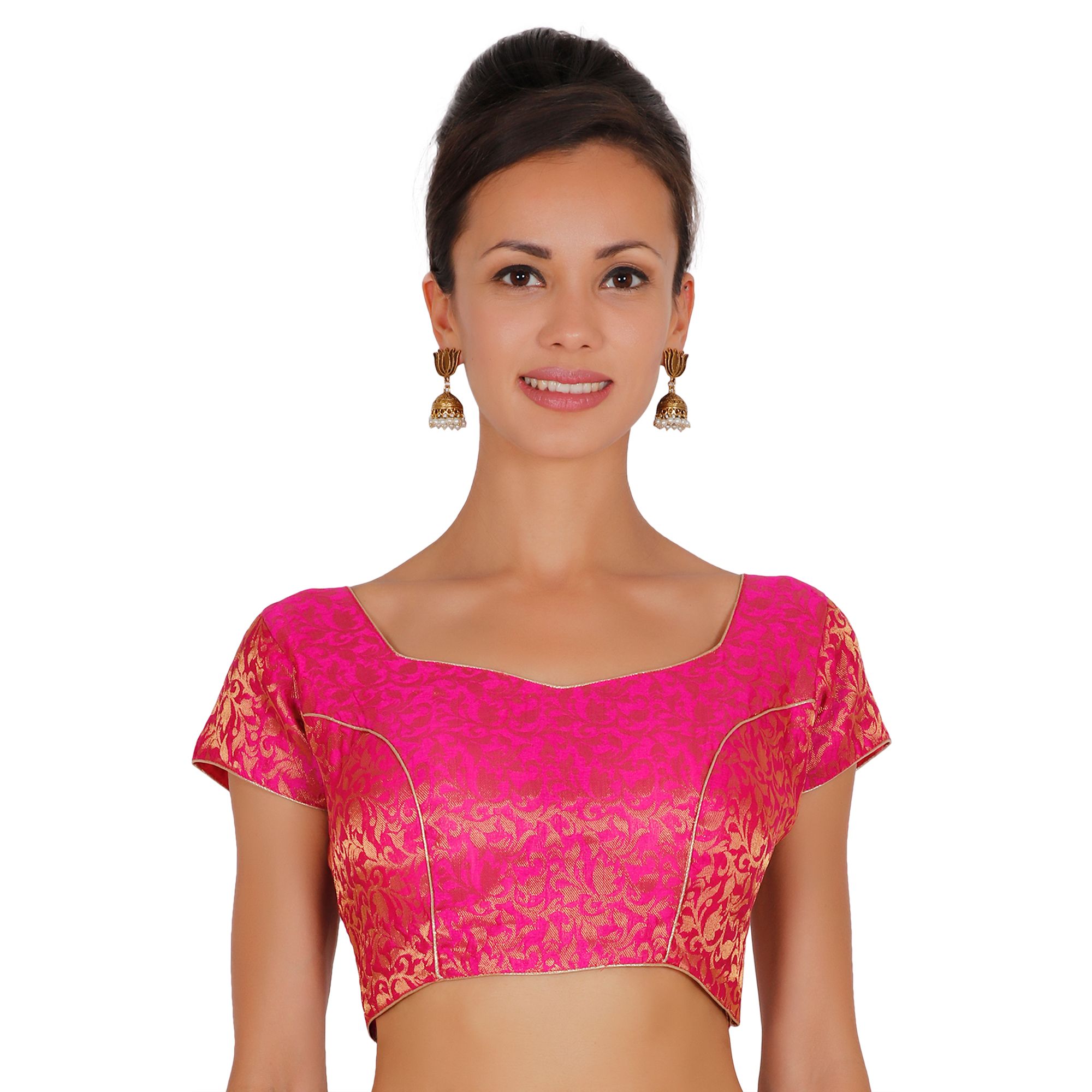 ND & R Women's Readymade, Banarasi Brocade  Short Sleeve Ladies Blouse, Choli for Saree, Ready to Wear.