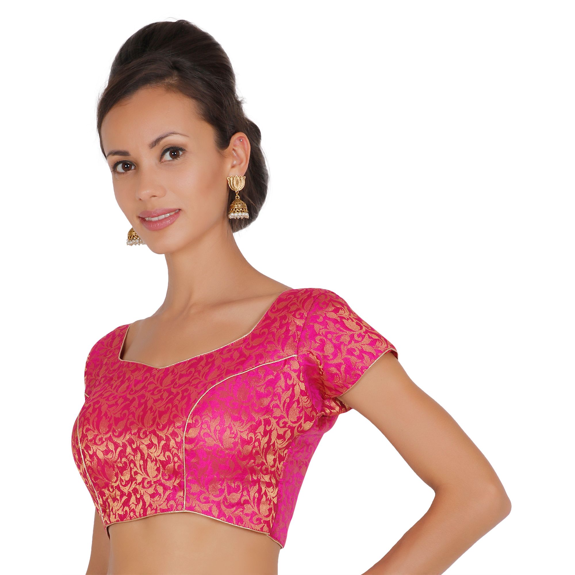 ND & R Women's Readymade, Banarasi Brocade  Short Sleeve Ladies Blouse, Choli for Saree, Ready to Wear.