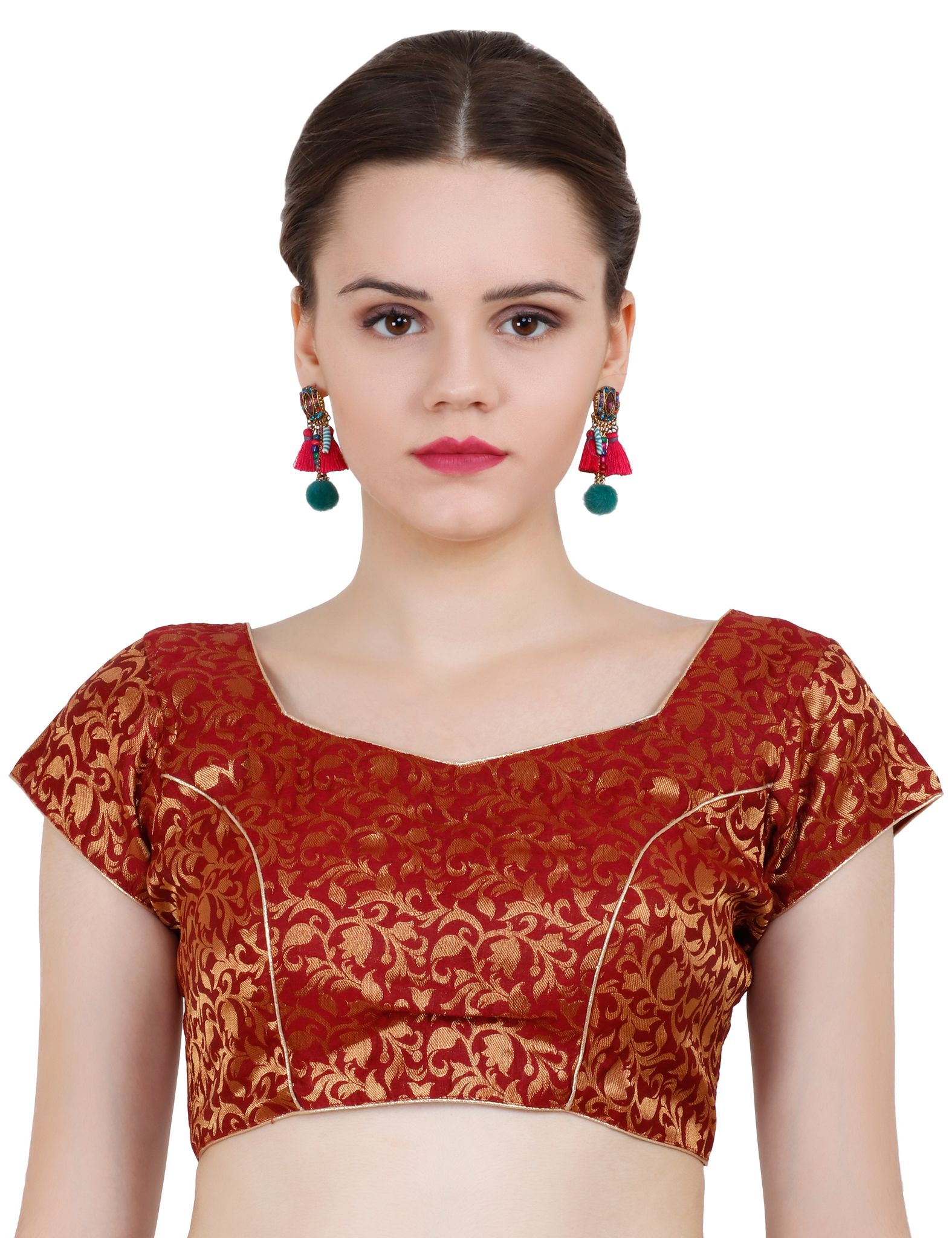ND & R Women's Readymade, Banarasi Brocade  Short Sleeve Ladies Blouse, Choli for Saree, Ready to Wear.