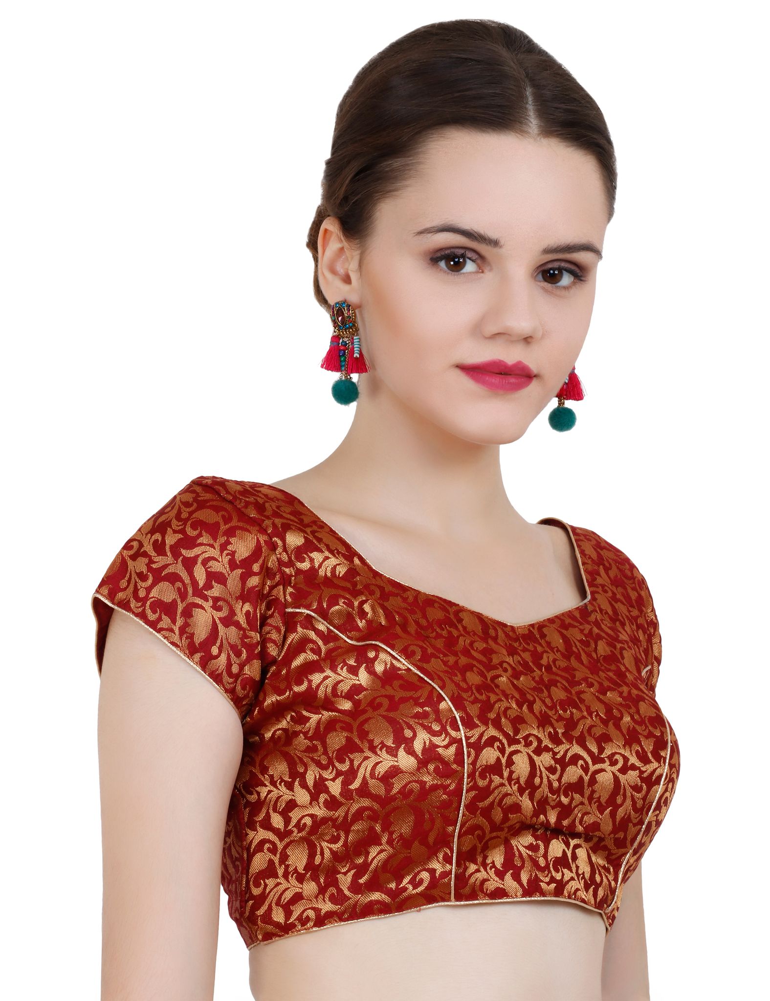 ND & R Women's Readymade, Banarasi Brocade  Short Sleeve Ladies Blouse, Choli for Saree, Ready to Wear.