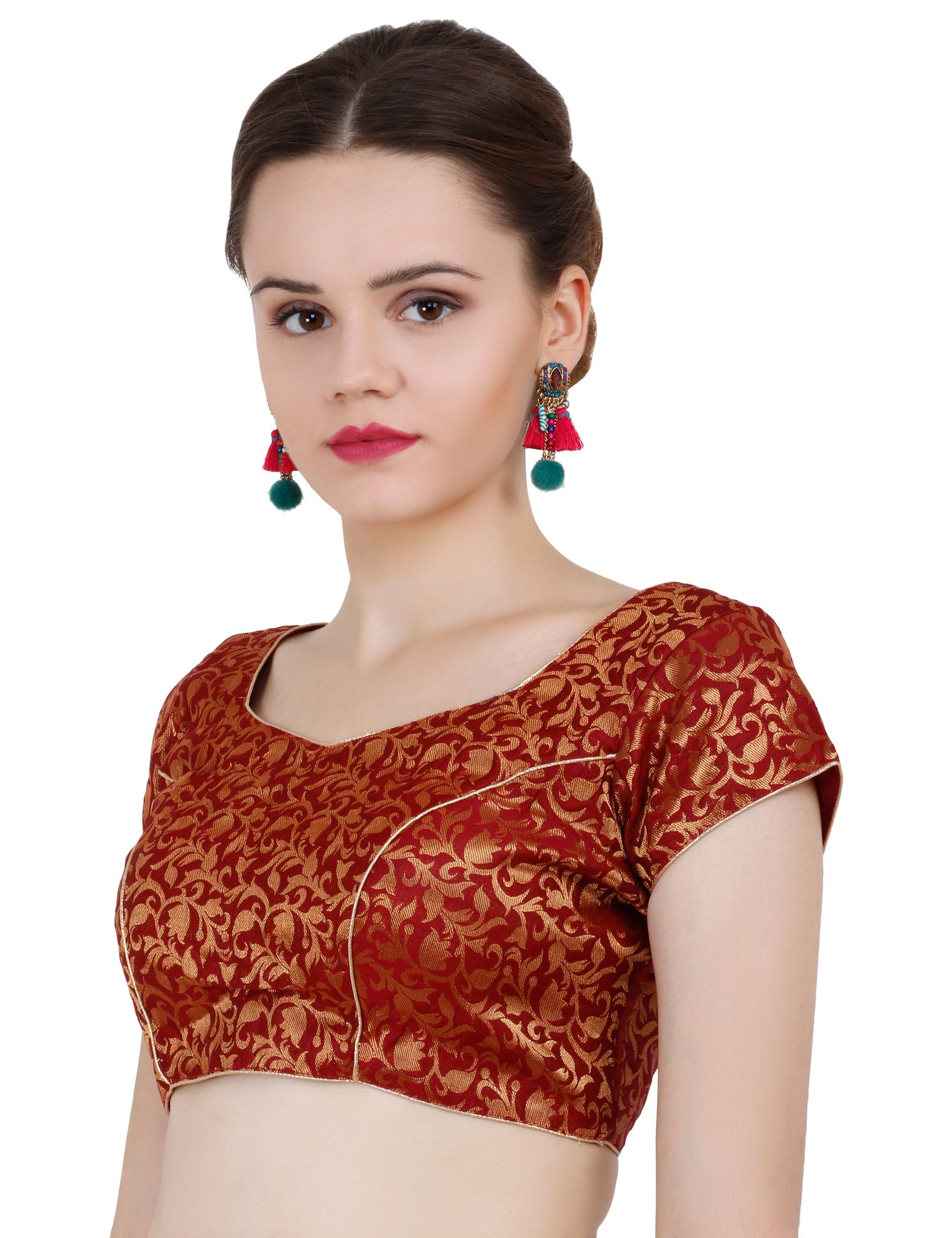 ND & R Women's Readymade, Banarasi Brocade  Short Sleeve Ladies Blouse, Choli for Saree, Ready to Wear.