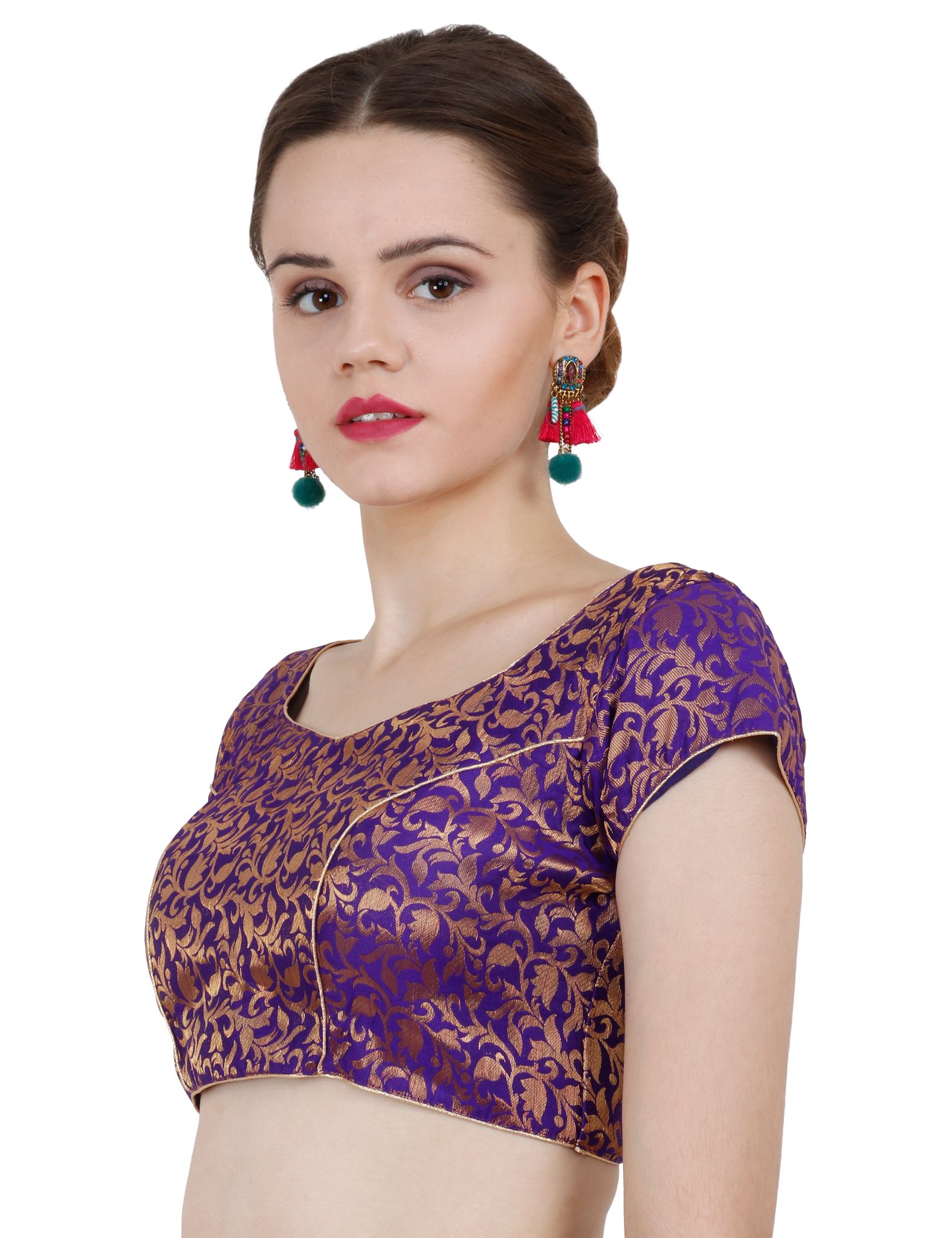 ND & R Women's Readymade, Banarasi Brocade  Short Sleeve Ladies Blouse, Choli for Saree, Ready to Wear.