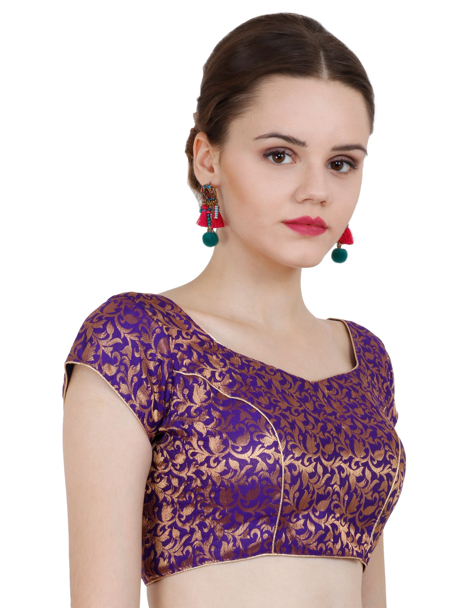 ND & R Women's Readymade, Banarasi Brocade  Short Sleeve Ladies Blouse, Choli for Saree, Ready to Wear.