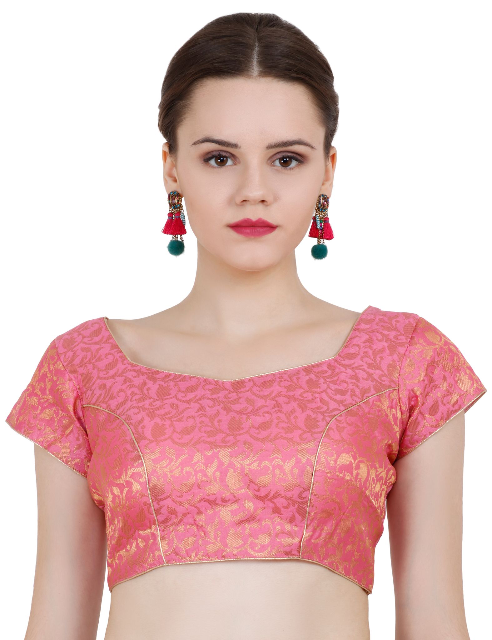 ND & R Women's Readymade, Banarasi Brocade  Short Sleeve Ladies Blouse, Choli for Saree, Ready to Wear.