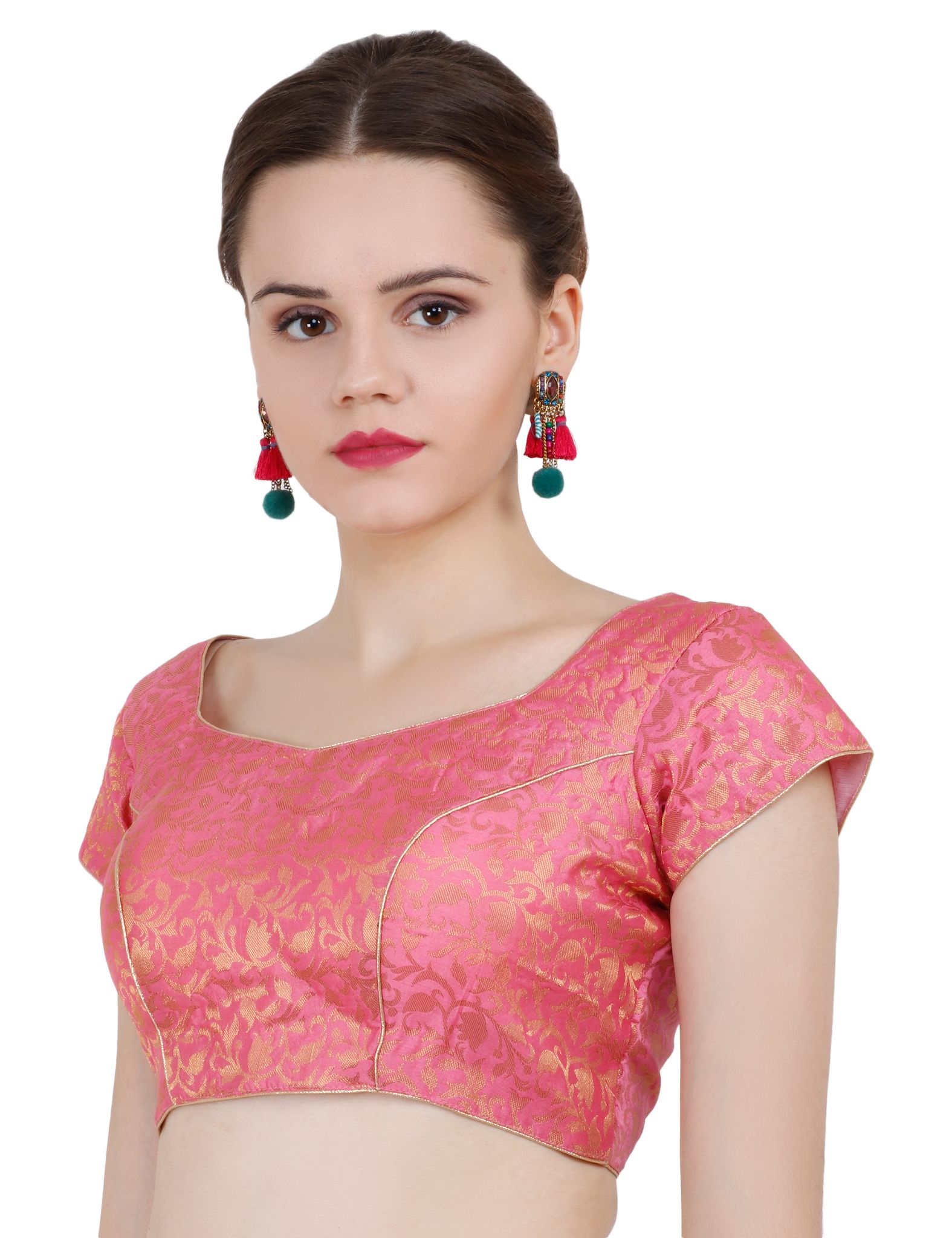 ND & R Women's Readymade, Banarasi Brocade  Short Sleeve Ladies Blouse, Choli for Saree, Ready to Wear.