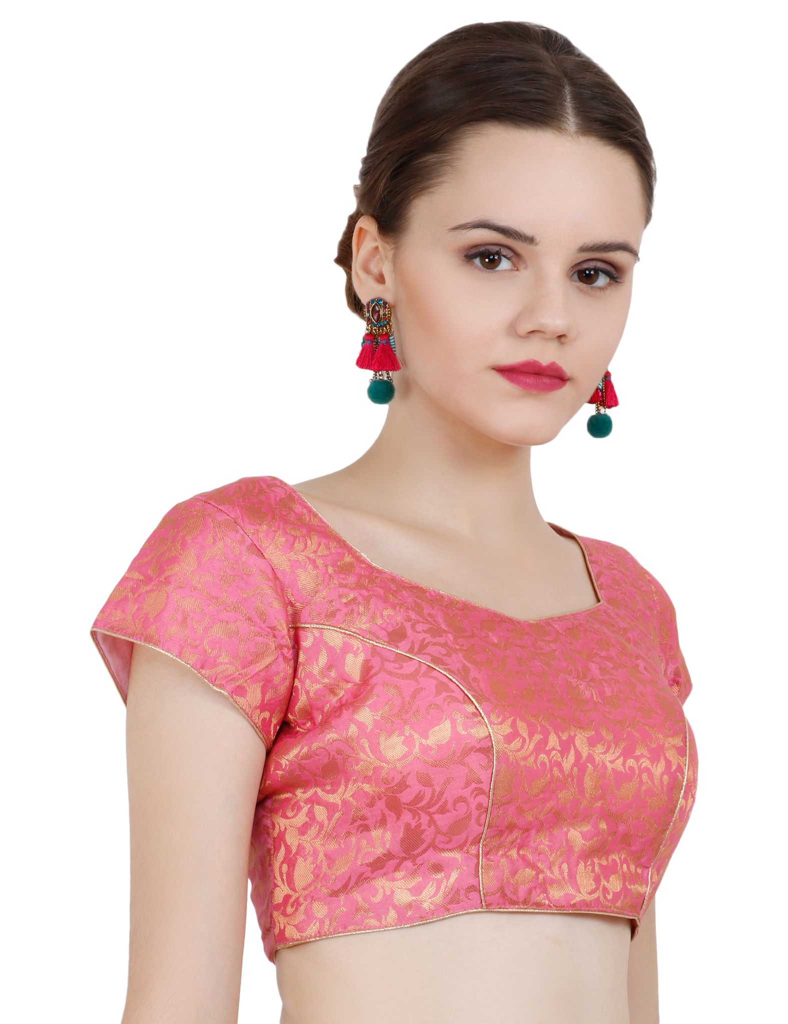 ND & R Women's Readymade, Banarasi Brocade  Short Sleeve Ladies Blouse, Choli for Saree, Ready to Wear.