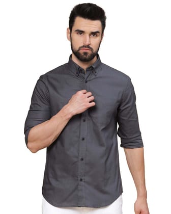 Banucci Men's Solid Slim Fit Cotton Casual Shirt with Spread Collar & Full Sleeves Grey