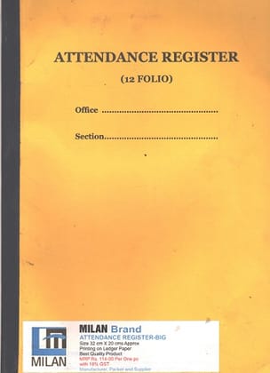 Attendance Register- Big size for Central Government Office Price for One Pc