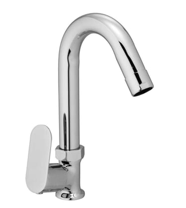 SILVER COIN Stainless Steel and Brass Swan Neck Chrome Finish Wash Basin Tap with 360 Degree Rotating Spout, Quarter Turn, Foam Flow with Wall Flange and Teflon Tape