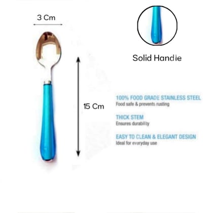 Qawvler Spoon Set Blue Handle Stainless (Pack of 6)