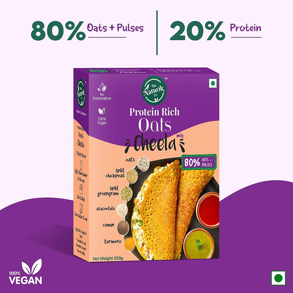The Naturik Co Oats Cheela Mix, 250g, Ready to Cook Chilla/Dosa for Healthy Breakfast, 80% Oats and Pulses, 20% Protein, Anytime Snack for Kids and Family