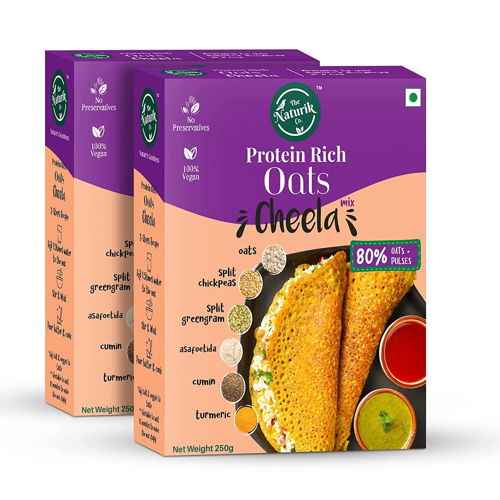 The Naturik Co Oats Cheela Mix - 250g each (Pack of 2), 80% Oats and Pulses, 20% Protein, Ready to Cook Chilla/Dosa for Healthy Breakfast, Anytime Snack for Kids and Family