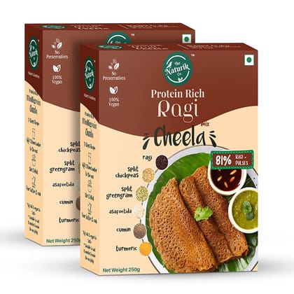 The Naturik Co Ragi Cheela Mix 250g each Pack of 2, Ready to Cook Chilla/Dosa for Healthy Breakfast, 20% Protein, 80% Ragi and Pulses, Anytime Snack for Family