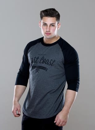 Hot Button Reglan Full Sleeve Grey and Black Round Neck T-Shirt for Men