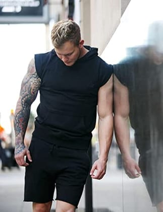 Hot Button Short Sleeve Solid Black T-Shirt with Hoodie for Men | Trendy Gym Wear