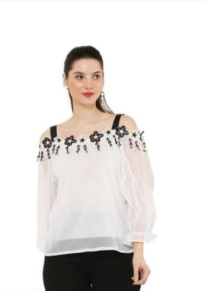 MAMATHINK WHITE & BLACK LACE WHITE TOP FOR WOMEN AND GIRLS