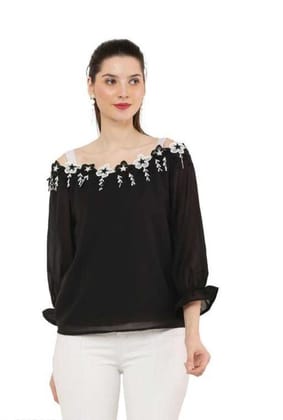 MAMATHINK WHITE & BLACK LACE BLACK TOP FOR WOMEN AND GIRLS