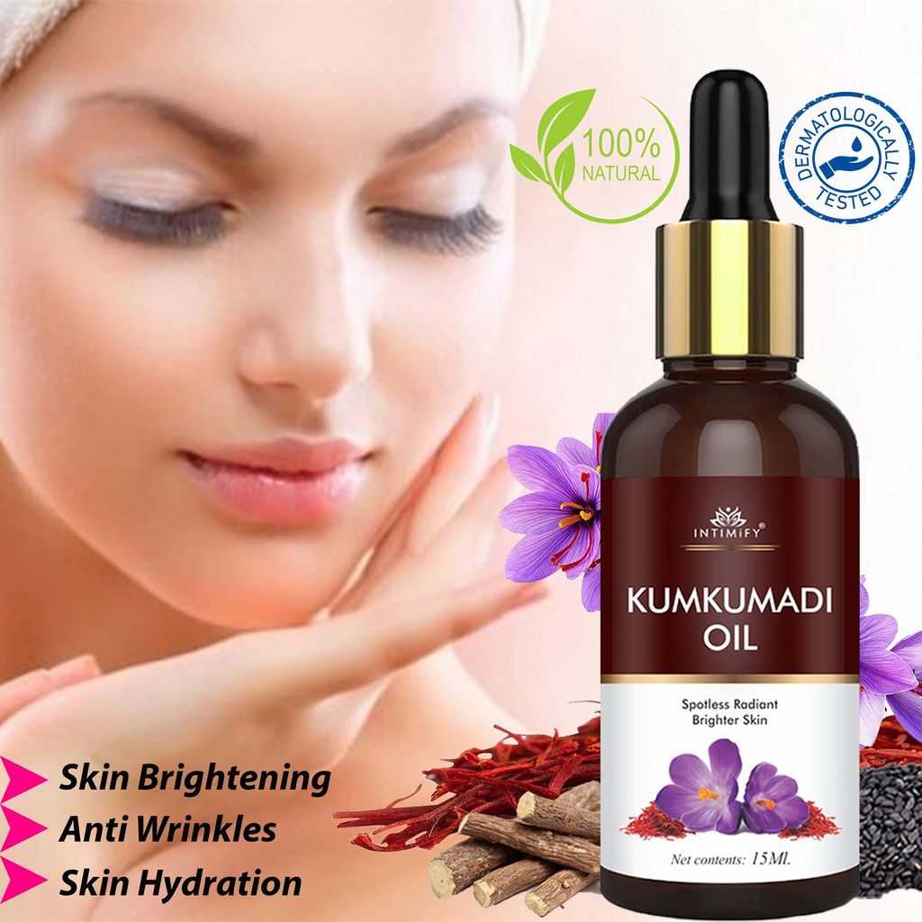 Intimify Kumkumadi Oil for Skin Brightening, Skin Whitening, Natural Radiant Glow, Anti-Ageing, Reduce Wrinkles & Fine Lines