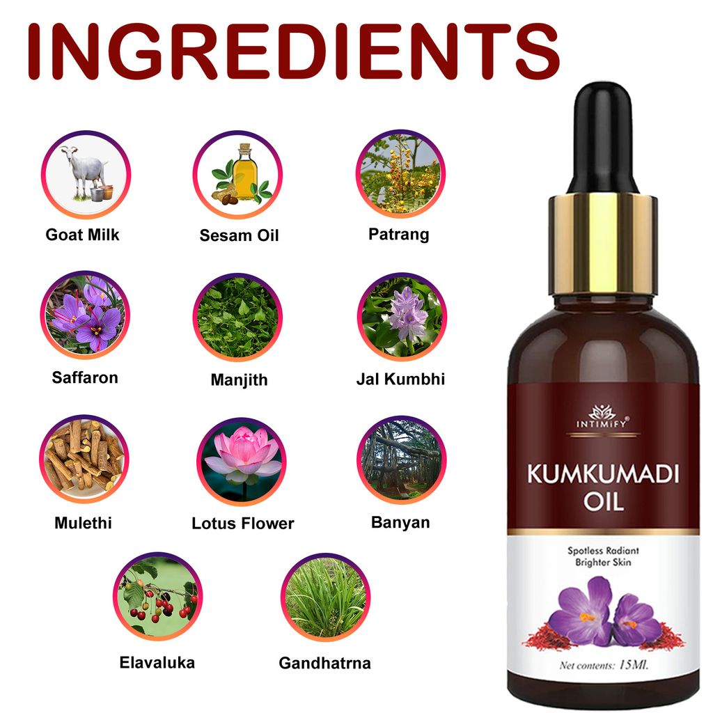 Intimify Kumkumadi Oil for Skin Brightening, Skin Whitening, Natural Radiant Glow, Anti-Ageing, Reduce Wrinkles & Fine Lines