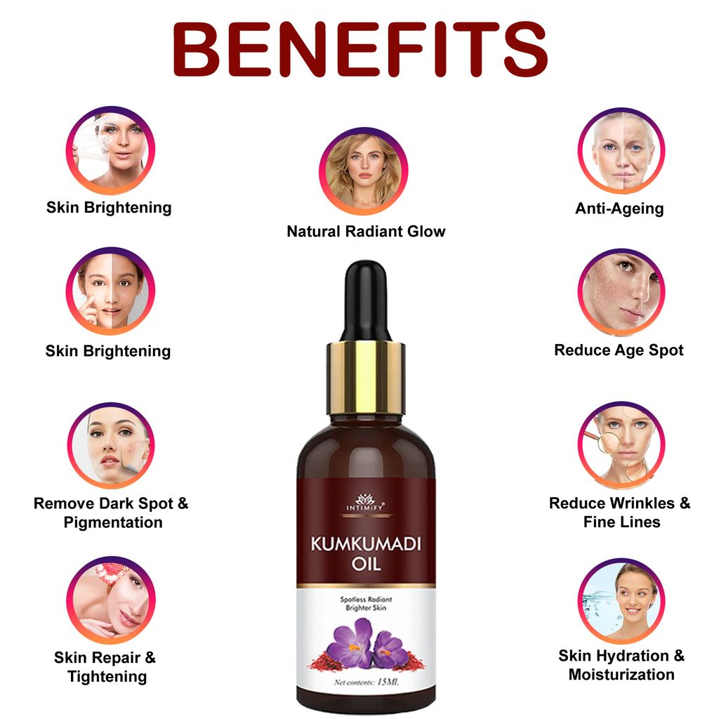 Intimify Kumkumadi Oil for Skin Brightening, Skin Whitening, Natural Radiant Glow, Anti-Ageing, Reduce Wrinkles & Fine Lines