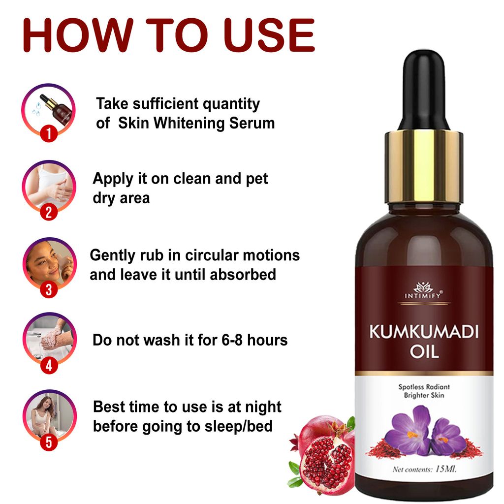 Intimify Kumkumadi Oil for Skin Brightening, Skin Whitening, Natural Radiant Glow, Anti-Ageing, Reduce Wrinkles & Fine Lines