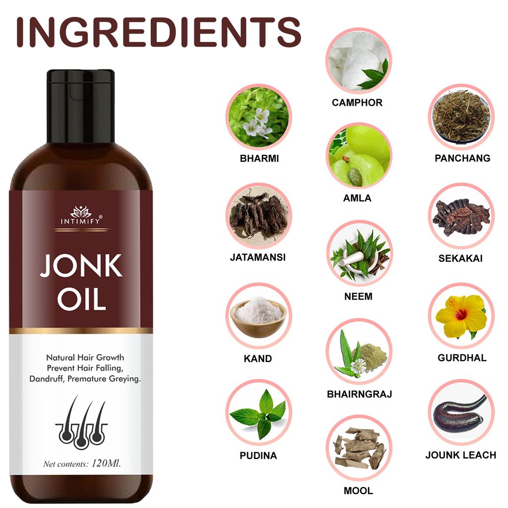 Intimify Jonk Hair Oil, hair growth oil, jonk oil, hair regrowth oil, anti haifall oil, promotes hair growth 120 ml