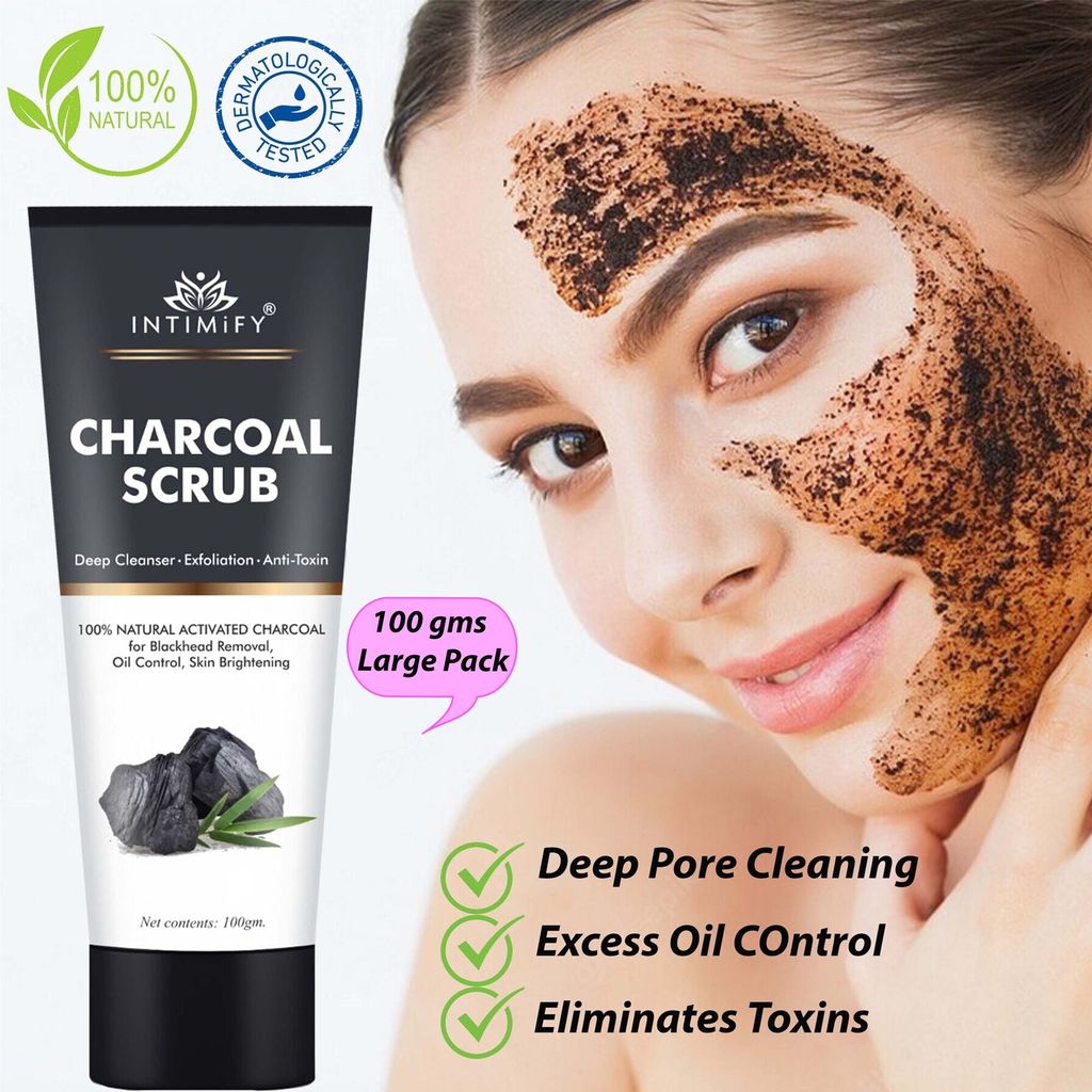 Intimify Charcoal Scrub, ubtan face scrub, blackhead scrub, blackhead removing cream, 100 gm