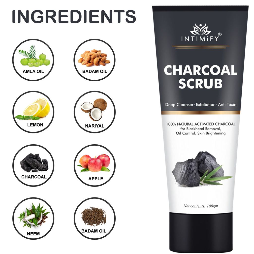 Intimify Charcoal Scrub, ubtan face scrub, blackhead scrub, blackhead removing cream, 100 gm