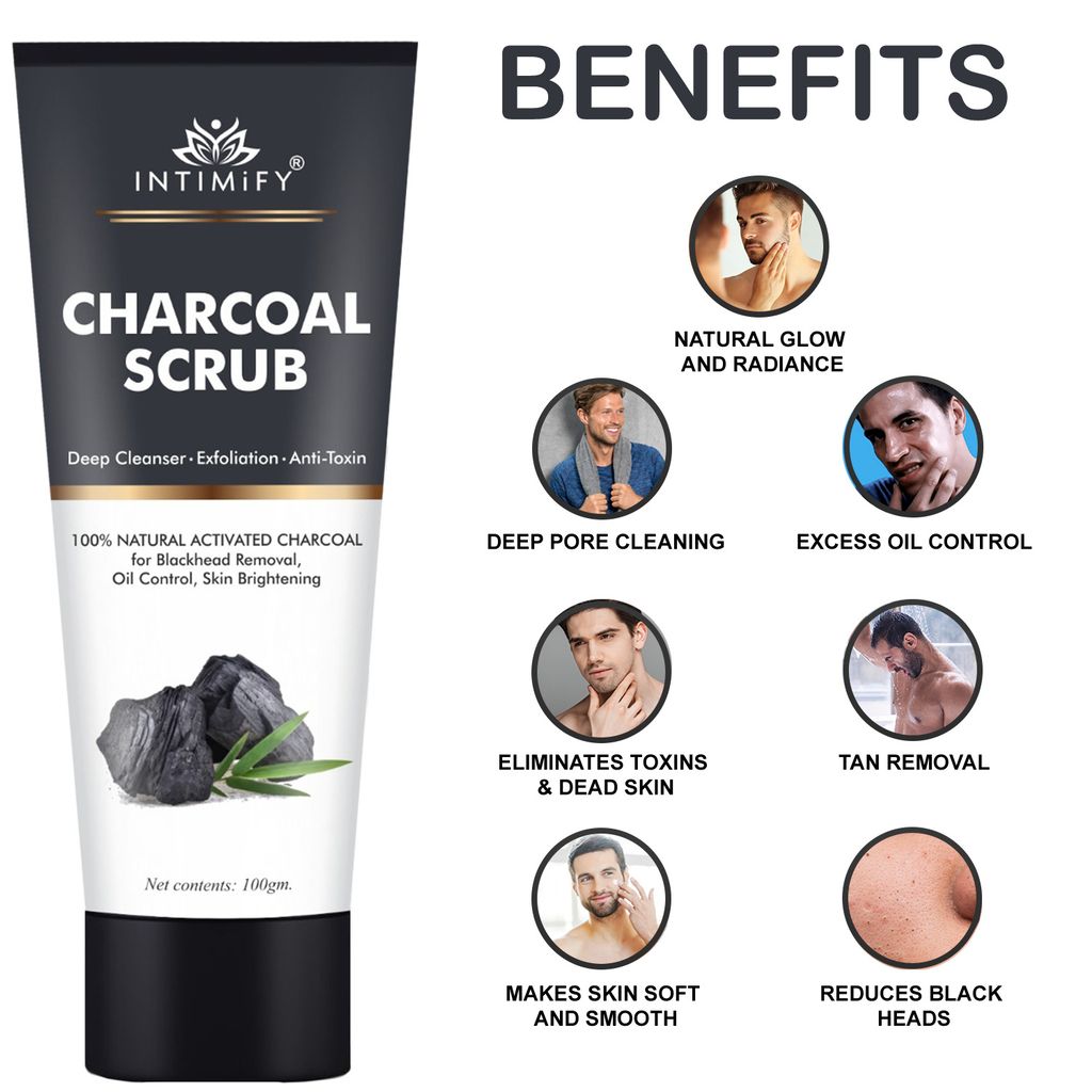 Intimify Charcoal Scrub, ubtan face scrub, blackhead scrub, blackhead removing cream, 100 gm