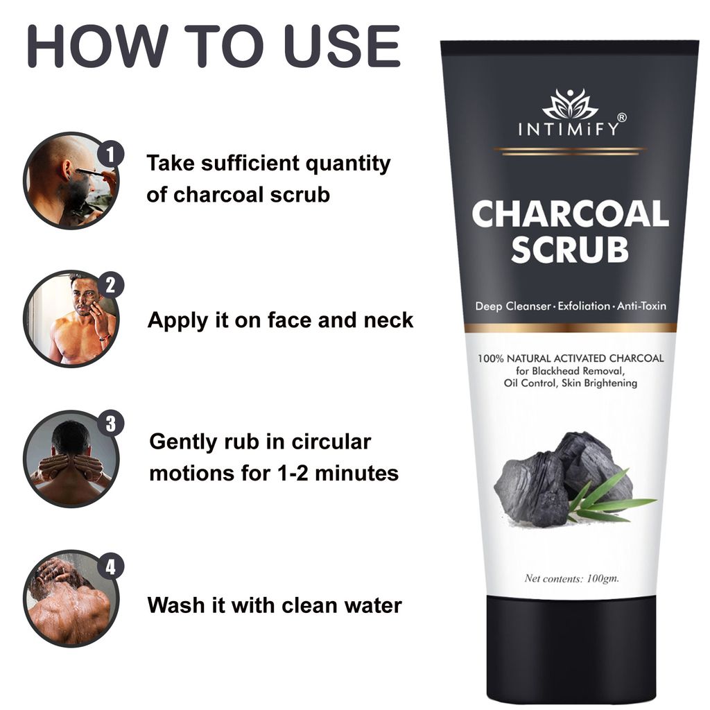 Intimify Charcoal Scrub, ubtan face scrub, blackhead scrub, blackhead removing cream, 100 gm