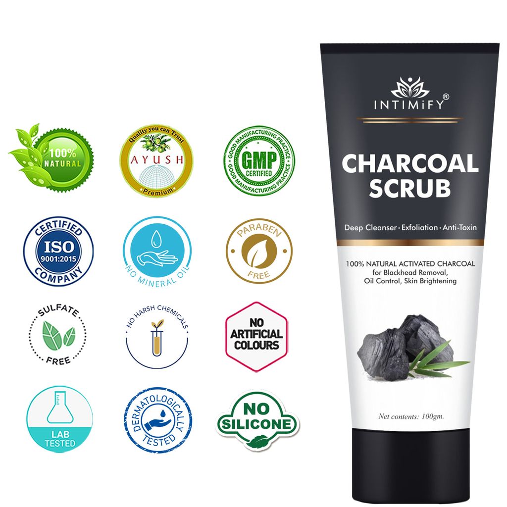 Intimify Charcoal Scrub, ubtan face scrub, blackhead scrub, blackhead removing cream, 100 gm