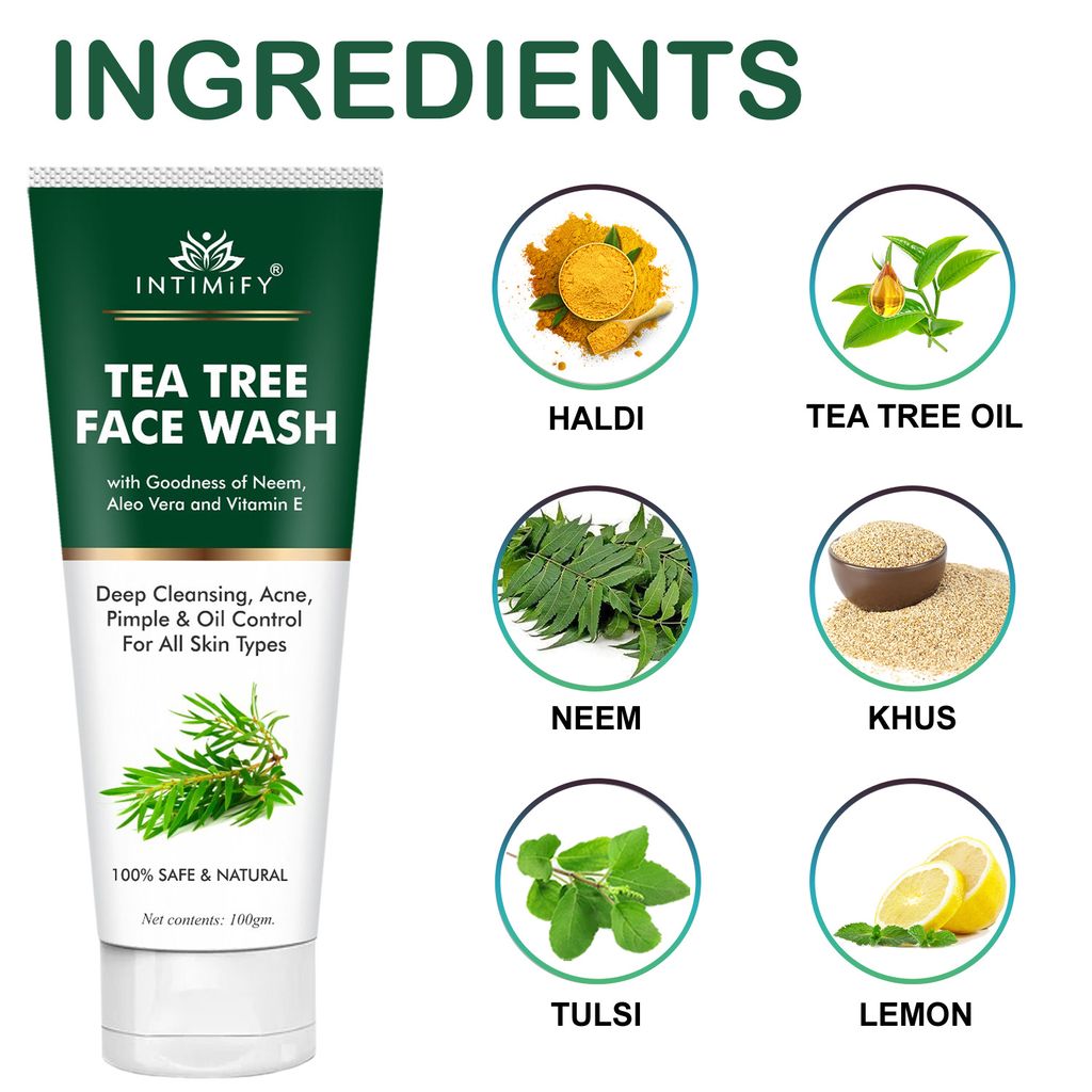 Intimify Tea Tree Face Wash, face wash, anti aging wrinkles face wash, anti aging face wash, skin brightening face wash, 100 gm