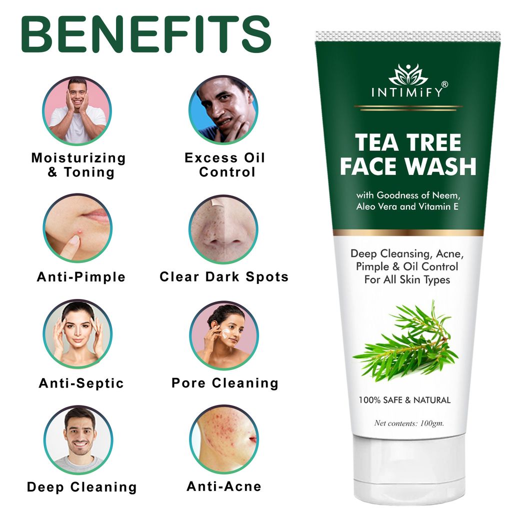 Intimify Tea Tree Face Wash, face wash, anti aging wrinkles face wash, anti aging face wash, skin brightening face wash, 100 gm