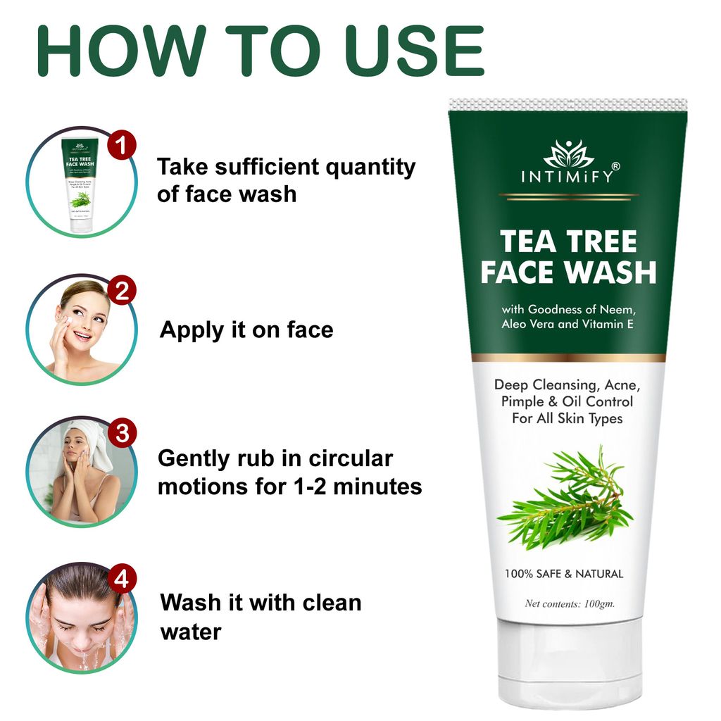 Intimify Tea Tree Face Wash, face wash, anti aging wrinkles face wash, anti aging face wash, skin brightening face wash, 100 gm