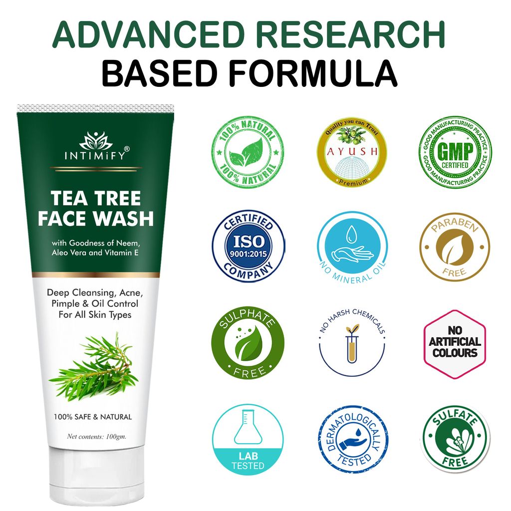 Intimify Tea Tree Face Wash, face wash, anti aging wrinkles face wash, anti aging face wash, skin brightening face wash, 100 gm
