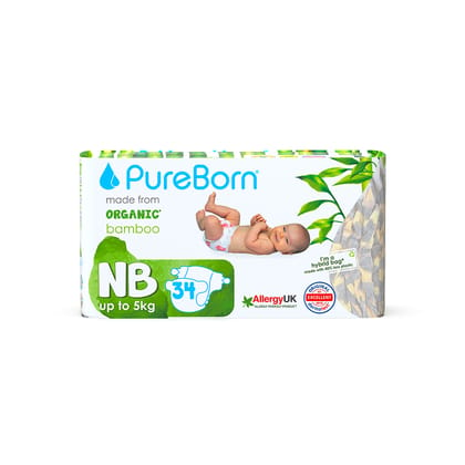 Pureborn Organic Disposable diapers Upto 5kg | 34 Pcs| NewBorn | Super Soft | Maximum Leakage Protection Single Pack
