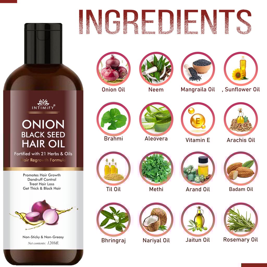 Intimify onion oil, anti dandruff oil, herbal oil, hair fall oil, red onion oil, ayurvedic oil, onion hair oil, hair growth onion oil, hair growth oil