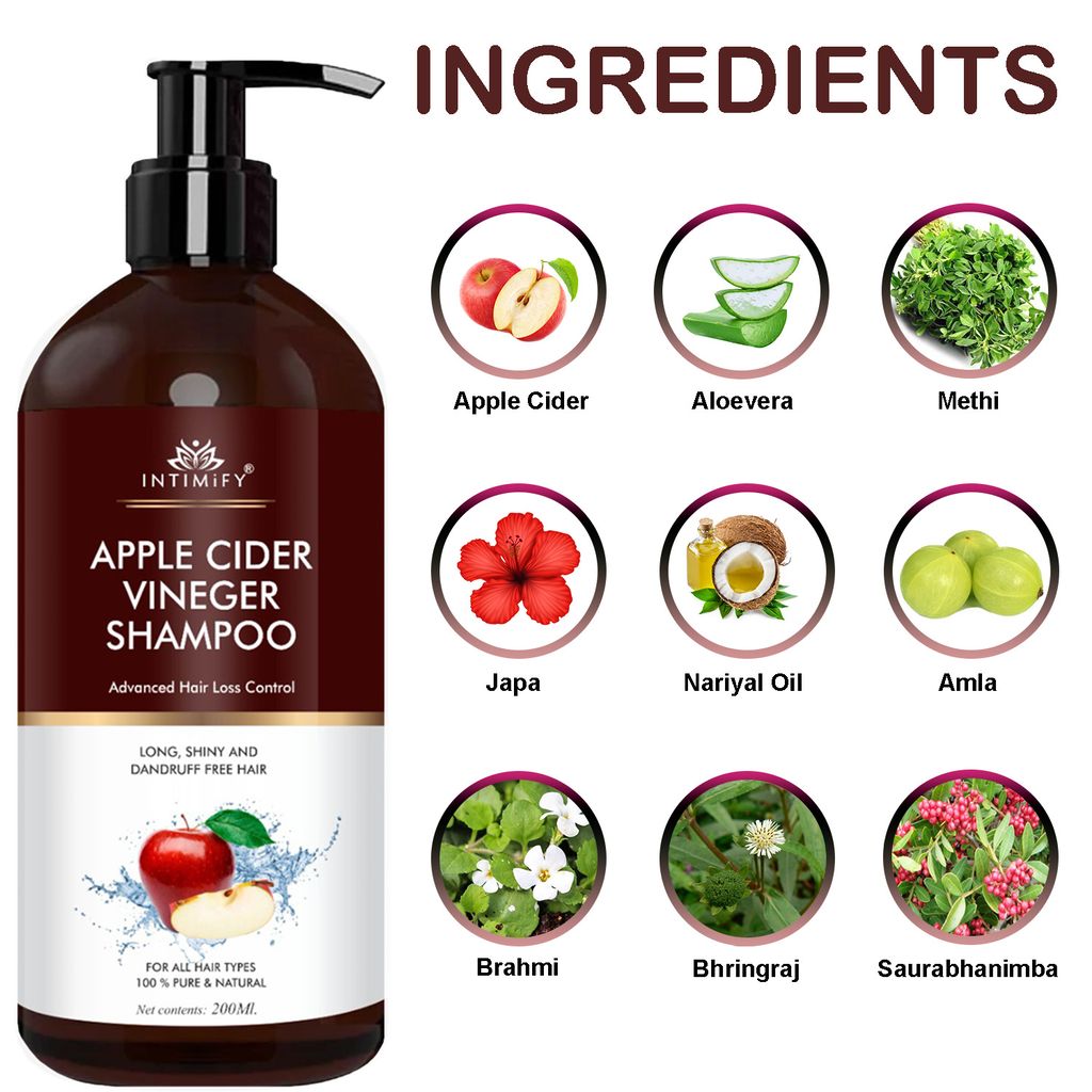 Intimify Apple Cider Hair Shampoo, hair shampoo, anti dandruff shampoo, anti hairfall shampoo, hair loss shampoo