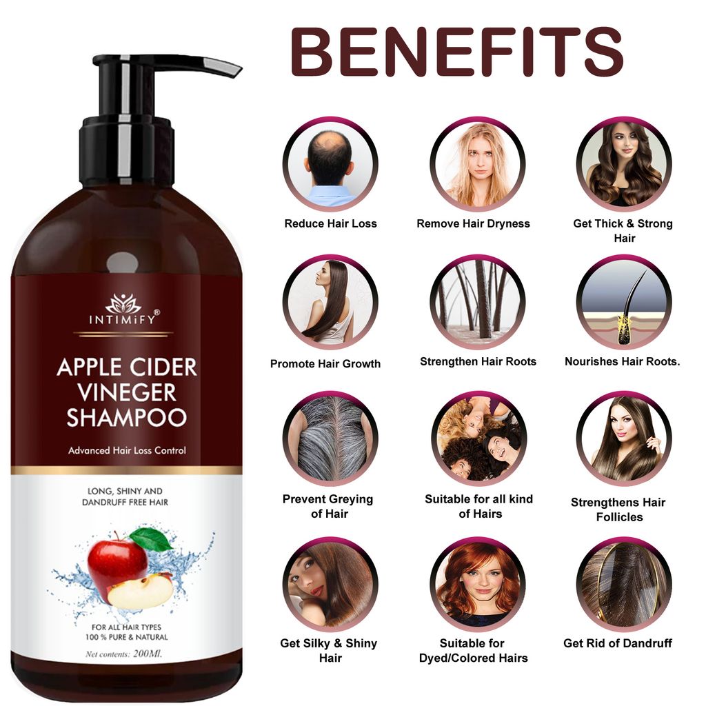 Intimify Apple Cider Hair Shampoo, hair shampoo, anti dandruff shampoo, anti hairfall shampoo, hair loss shampoo