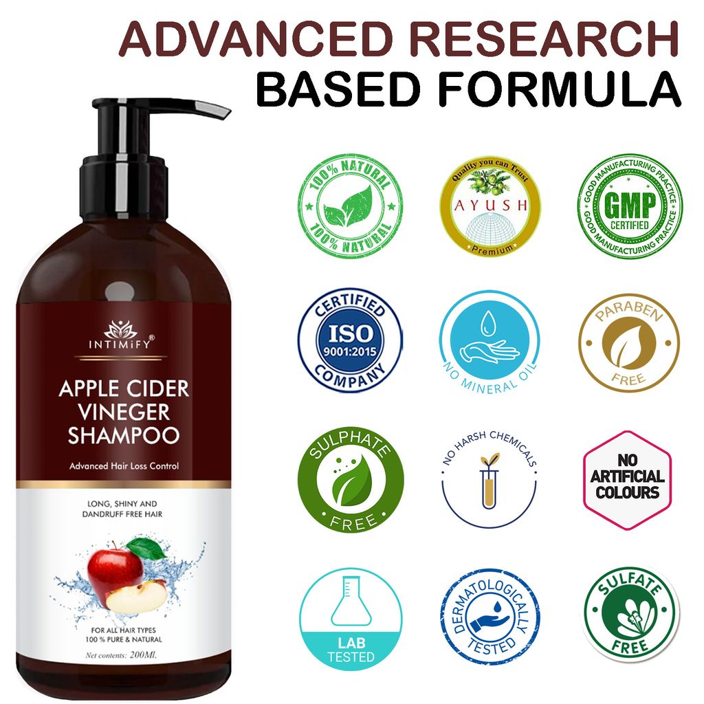 Intimify Apple Cider Hair Shampoo, hair shampoo, anti dandruff shampoo, anti hairfall shampoo, hair loss shampoo